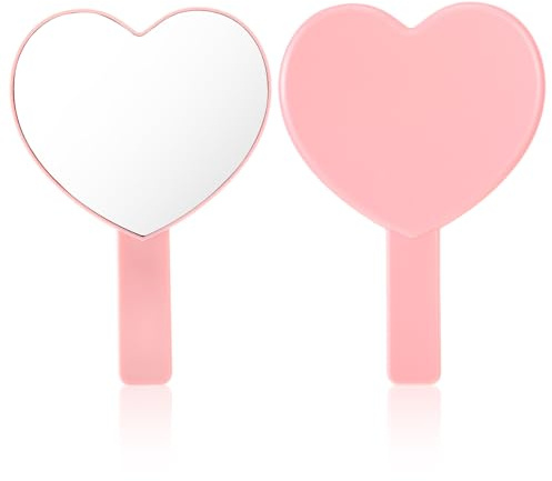 TIESOME Miroir de poche en forme de cœur, résistant aux chutes, petit miroir en forme de cœur avec poignée, miroir de voyage, miroir de voyage pour femme, Saint-Valentin, anniversaire (rose)