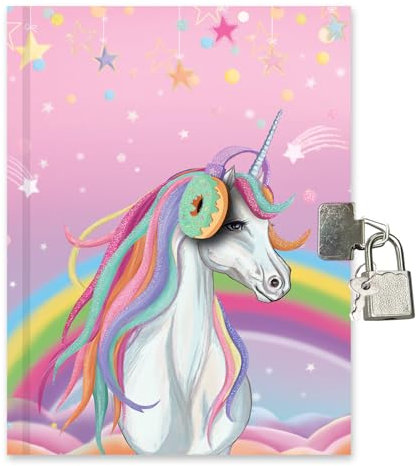 GINMLYDA Secret Diary for Girls with Lock, 7 x 5.25 Inches 160 Pages Girls Gifts Diary with Lock Unicorn Girls Journal Kids Notebook for Girls Birthday Presents 6-10 Years Old