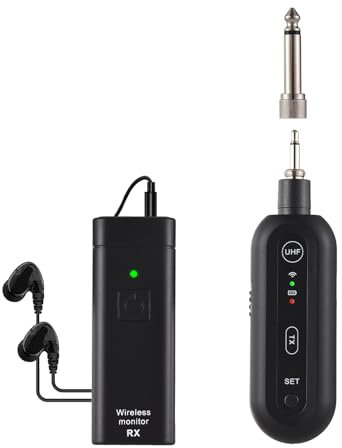 YIWEOG Wireless In-Ear Monitor System UHF 90° Rotate Transmitter Receiver Set Automatic Pairing with Monitor Earphones Plug and Play Low Latency for Studio Band Rehearsal Live Performance