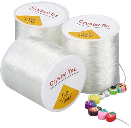 3 rotoli di corda elastica da 0,8 mm per braccialetti da 100 m/bobina di cristallo elastico per braccialetti, perline, gioielli, fai da te, bracciali, collane, colore bianco