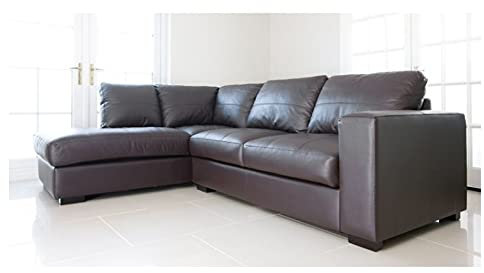 Modernes L-förmiges Ecksofa aus braunem Kunstleder, linksseitig