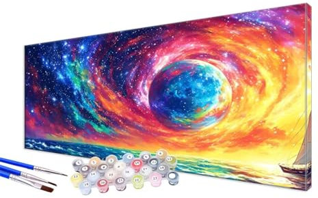 Malen Nach Zahlen Erwachsene Boot Malen Nach Zahlen Strudel DIY Handgemalt Ölgemälde Kit Paint by Numbers Bastelset mit 3 - Pinseln und Acrylfarbe,Deko Wohnzimmer,Geschenk,Ohne Rahmen 90x180cm JC-285