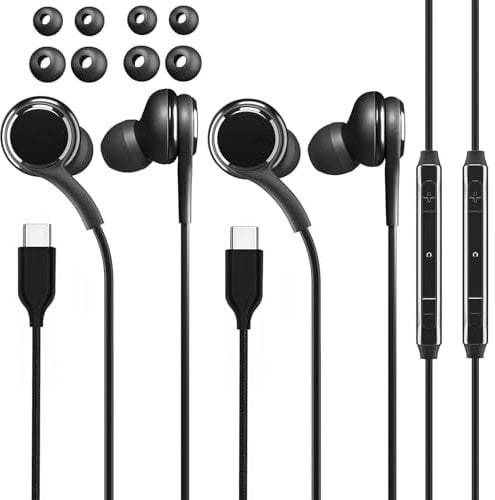 2 Pack USB C Headphones for Samsung,USB C Earphones with Microphone & In-Line Controls Wired Earbuds USB Type C Earphones for Samsung S24 Ultra S23 S22 S21 S20 A53 A54,iPhone 16 15,iPad Pro/Pixel 6