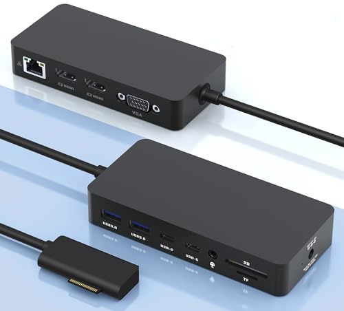Surface Docking Station 12-in-1, Triple Display Dual 4K HDMI+VGA with Power Adapter, Surface Dock for Surface Pro 12(2026)/11/10/9/8/X/7/6/5/4/3, Surface Laptop/Go/Book/Laptop Go