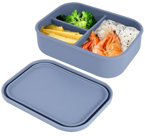YUNYODA Brotdose mit Fächern, 800ml Silikon Lunchbox, BPA-freie Bento Box Kinder, Auslaufsicher Bruchfest Brotdosen Erwachsene Spülmaschinen und Mikrowellen Geeignet (Blau)