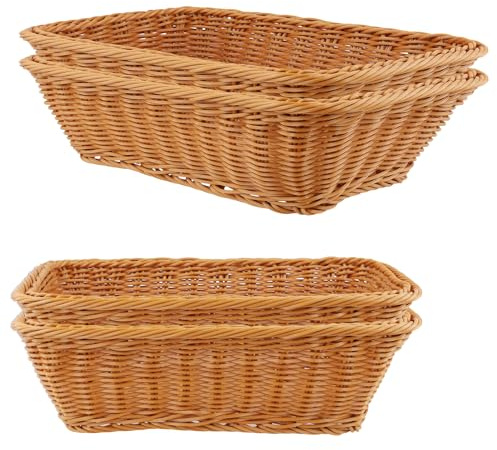 CHUENHEI 4 Stück Brotkorb Geflochten Set, Weidenkorb Rechteckig groß, Polypropylen Brötchenkorb Mehrzweckkorb für Zuhause, Küche, Restaurant, 30x20 cm und 40x30 cm