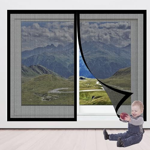 Fliegengitter Fenster Magnetband 137 x 102 cm Insektenschutz Magnetvorhang Fliegennetz Moskitonetz Ohne Bohren Automatische Schließung für Alle Fenster, Schwarz