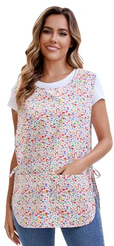 Nanxson Delantal Cocina para Mujer, Babi de Maestra con Estampado Bonito | Delantal de Algodón con Cintas Laterales y 2 Bolsillos, Ideal para Limpieza, Cocina y Pintura