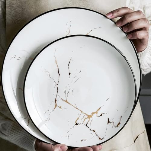 CWCQGH Juego de vajilla de Lujo con Acabado marmolado, vajilla de Porcelana Fina, Caja de Regalo de Alta Gama, 12 Piezas