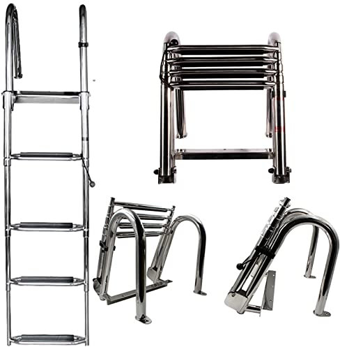 Stainless Steel Folding Dive Ladder Pontoon Boat Ladders 4 Step Folding Heavy Duty. Marine Rope Ladder for Fishing Boat/Swimming Pool Deck Entry/Ships, Boat Hook Ladders Load 500KG/250LBS