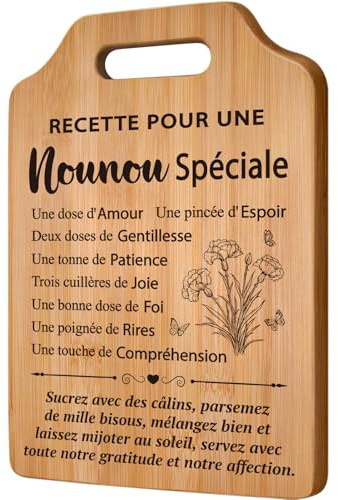 Giftasy Cadeau Nounou, Cadeau Nounou Fin de Contrat - Planche Découper Bambou Gravée, Cadeau Anniversaire, Idée Cadeaux Nourrice, Fin d'Année Original