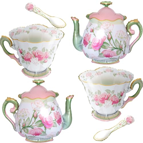 6pcs Teapot Balloons Teacup Balloons Spoon Balloon for Tea Birthday Party Decoration Alice Party Decor Tea Party Baby Shower Decorations Let's Partea Girls Birthday Spring Garden Party Supplies