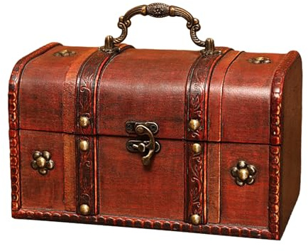 Generico Antike Schmuckbox, rote Retro-Vintage-Box mit Verriegelung