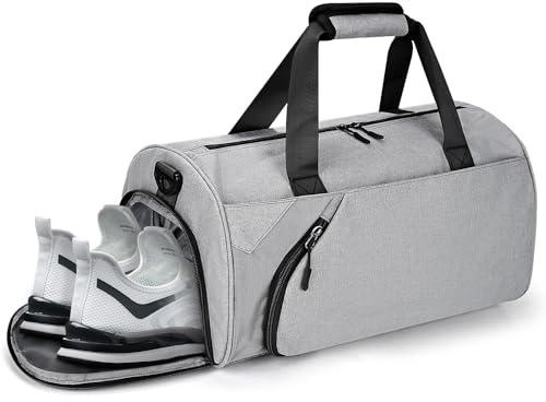 Pucuwu Turnbeutel für Damen & Herren mit Schuh- & Nassfach - Seesack für Reisen, Sport, Fitness & Workout, GRAU, Turnbeutel