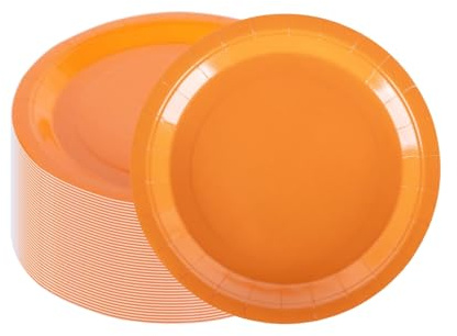 CEILIWEN Lot de 100 assiettes rondes en carton orange de 23 cm pour fêtes, anniversaires, Thanksgiving, Halloween – pour la restauration et les événements