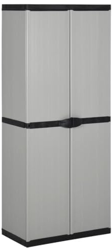 QJBSAVVA Gartenschrank Grau & Schwarz 68x40x168 cm mit 3 Böden aus PVC und PP Robust & Wetterfest für Balkon Terrasse und Garten als Lagerschrank Outdoor