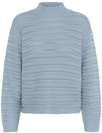 KAFFE Women's Pullover Mock Neck Long Sleeves Relaxed Fit Hole Knit Hip Length, Windward Blue, M