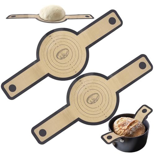 2 Stück Silikon Backmatte für Dutch Oven, 21cm Brotbackmatte Brot | mit Langen Griffen, Antihaft Brotmatte für Backofen, Rund Brotbackmatte Silikon Brotschlinge, Leicht zu Reinigen