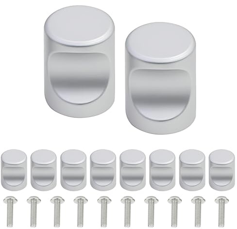 ONEBO 10 Pieces Cabinet Knobs, Silver Kitchen Knobs, Aluminum Alloy Cylinder Drawer Pull Handle, with Screw, Drawer Knob, for Drawers, Door, Cupboard, Wardrobe, Kitchen, Furniture - Single Hole