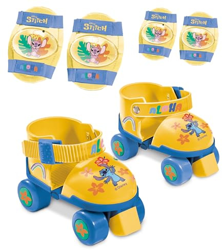 Mondo Toys Stitch Disney Rollschuhe für Kinder, verstellbar, Größe 22 bis 29, komplettes Set mit transparenter Tasche, Ellenbogenschoner und Knieschützer, 28832