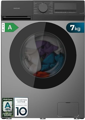 Cecotec Waschmaschine 7 kg Bolero DressCode 7450 Inverter Steel | Energieklasse A-10%, Inverter Plus Motor, 1200 rpm, 16 Programme, SteamMax, Allergy Care, DelayStart und KidLock