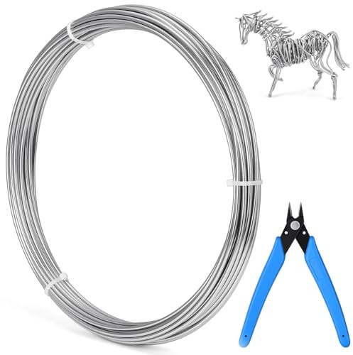 vsshe Alambre De Aluminio 2mm X 30M, Alambre Manualidades Artesanal De Aluminio con Alicates, Alambre para bisutería y Manualidades, Alambre Artesanal de Metal Para Joyeria DIY Hacer Joyas Plateado