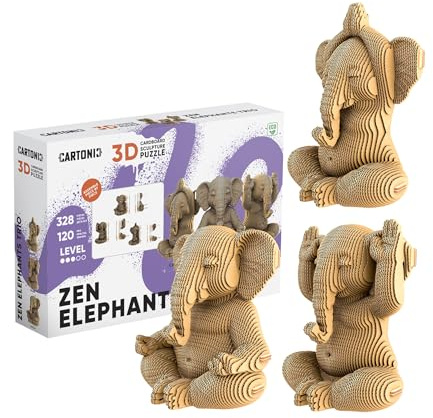 CARTONIC Zen-Elefanten Trio 3D-Puzzle aus Karton – Bausatz 3 Modelle | 328 Teile, Bastelset aus recycelter Pappe zum Zusammenstecken & Bemalen – für Jugendliche & Erwachsene, Geschenkidee