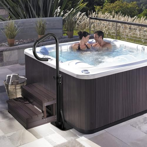 GarveeHome 600LBS Capacity Hot Tub Handrail – Rotatable 360°, Adjustable Height (35-56) Spa Safety Grab Bar – Stationary Slide-Under Base – Indoor & Outdoor Use – Pool & Spiral-Style tub Entry