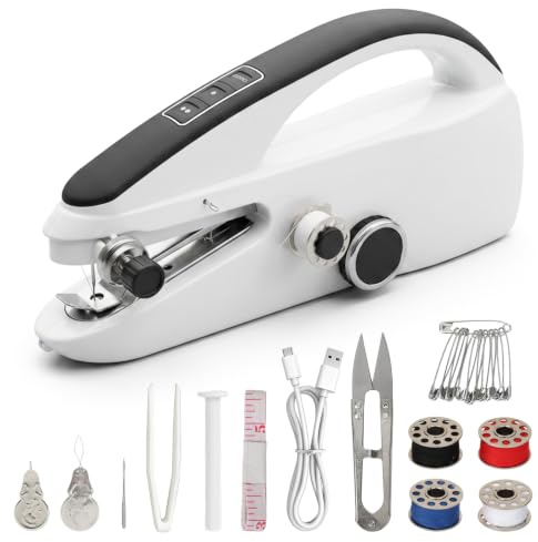 Handheld Sewing Machine, Mini Portable Electric Hand Sewing Machine | with Accessories, 2 Speeds, Battery or USB Powered, Easy to Use for Clothes, Curtains, DIY, Home and Travel
