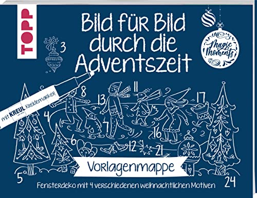 Vorlagenmappe Bild für Bild durch die Adventszeit: Fensterdeko mit 4 verschiedenen weihnachtlichen Motiven