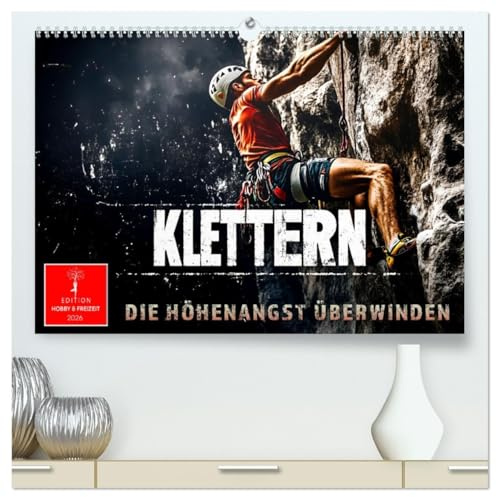 Klettern - die Höhenangst überwinden (hochwertiger Premium Wandkalender 2026 DIN A2 quer), Kunstdruck in Hochglanz: Steilwandklettern - die eigenen Grenzen erfahren. (CALVENDO Sport)