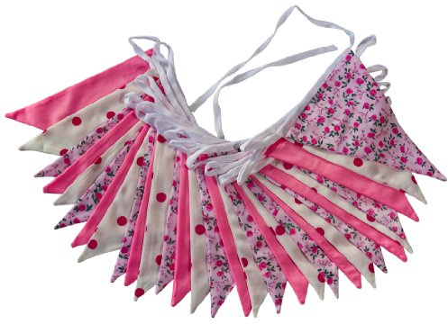 Double Sided Pink Floral Fabric Bunting 10m – 30 Reusable Triangle Flags, Premium Party Decorations for Indoor & Outdoor Weddings, Garden Parties, Birthdays & Celebrations