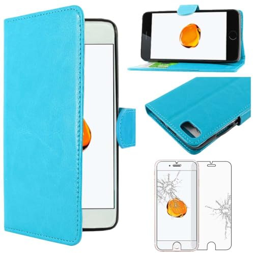 ebestStar - Coque Compatible avec iPhone 7 Plus, iPhone 8 Plus Apple Etui PU Cuir Housse Portefeuille Porte-Cartes, Bleu + Verre Trempé [Appareil: 158.2/158.4 x77.9/78.1 x7.3/7.5mm, 5.5'']