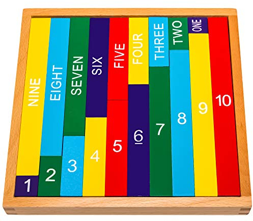 Natureich Zehnertafel Montessori Mathematik Spielzeug aus Holz zum Zahlen 1-10 Lernen mit Zahlenbalken Schrift & Ziffern Bunt/Natur ab 3 Jahre für frühe Motorik Entwicklung & Ausbildung Kindes