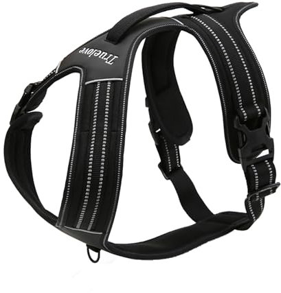 Truelove TLH5551 verhindert Zerren Hundegeschirr mit Griff Weich Gepolstert Pet Hundegeschirr Weste, reflektierendes Material(L, Schwarz)