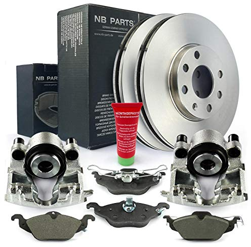 NB PARTS 2x Bremssattel + Bremsbeläge + Bremsscheiben 4-Loch vorne passend für Opel Astra G