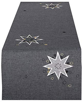 Tischläufer WEIHNACHTSSTERNE grau, 40x140 cm, Moderne Tischdecke zu Weihnachten