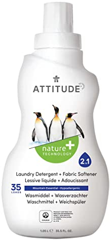 ATTITUDE 2-in-1 Laundry Detergent & Fabric Softener, Plant- & Mineral-Based, HE Compatible, Vegan, Made in Canada, Mountain Essentials Scent, 35 Loads, 1.05 Liters