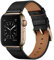 OUHENG Compatible con Apple Watch Band de 41 mm, 40 mm, 38 mm, correa de repuesto de piel auténtica compatible con Apple Watch Series 8/7/6/5/4/3/2/1/SE2/SE, correa negra con adaptador dorado bronce