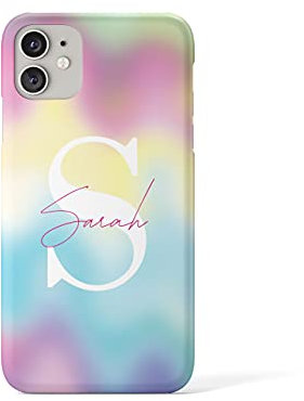 Tirita Personalised Phone Case for iPhone 11 – Hard Case or Cover With Custom Name or Initials – Cute Personalised Gift for Women or Girls [20. Marble Holographic Colour Swirl]