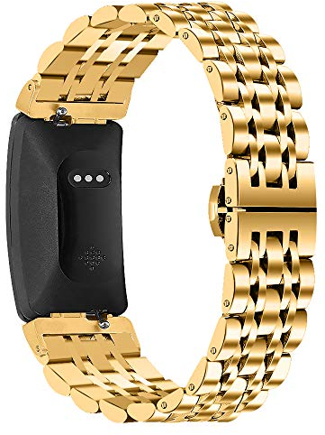 Ginamart Kompatibel mit Fitbit Inspire 2/Inspire HR Armband, Damen Herren Metall Edelstahl Ersatz Uhrenarmband Zubehör Armband für Fitbit Inspire (Gold)
