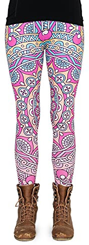 cosey - Bunte Bedruckte Mandala-Leggings (Einheitsgröße) - Design Retro Blumen
