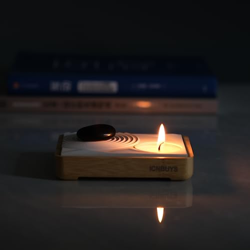 ICNBUYS Portacandela classico con rilassante giardino zen in miniatura per relax, meditazione e riflessione - Regalo fatto a mano, offerta di pace, decorazione per scrivania per il relax