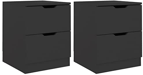 vidaXL 2X Nachttisch mit 2 Schubladen Nachtschrank Nachtkonsole Nachtkommode Schlafzimmer Schrank Kommode Nachtkästchen Schwarz 40x40x50cm Holzwerkstoff
