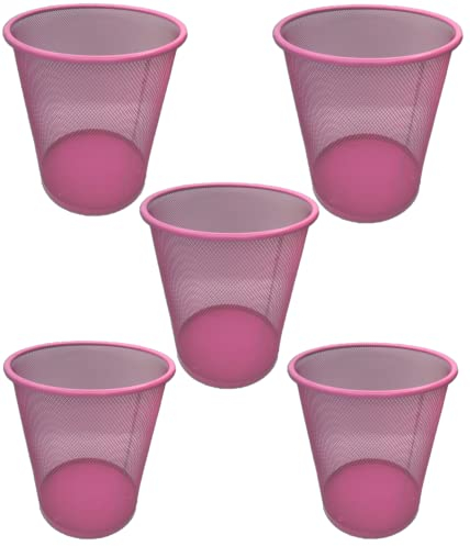 EUROXANTY® Corbeilles à papier | Poubelles en acier inoxydable | Boîtes à ordures de bureau | Grille métallique | 27 x 24 cm | Rose | 5 Unités