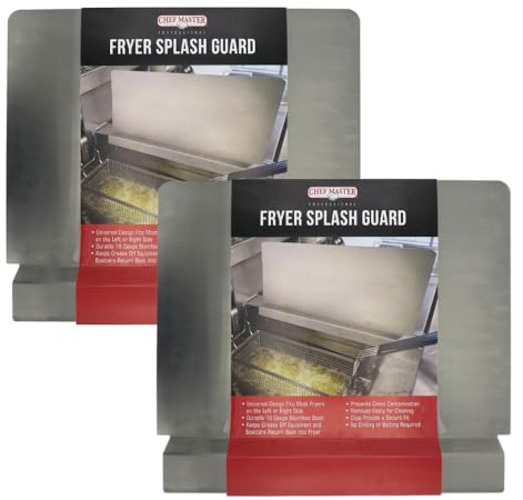 Chef Master Fryer Splash Guard (2-Pack) - 20.5 x 15 Inch, Stops Oil Splattering - Universal Fit 18-Gauge Stainless Steel Splatter Screen - Commercial Deep Fryer Protection - Oil Splatter Guard (90059)