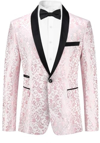 Allthemen Blazer Veste de Costume Homme Mince d'affaires décontraction Couleur Unique Un Bouton Luxe Formelle Mariage Dîner d'affaires Rose XL