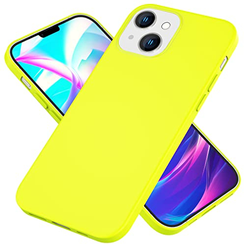 NALIA Neon Silicone Cover compatible with iPhone 14 Case, Intense Color Non-Slip Velvet Soft Rubber Coverage, Shockproof Colorful Smooth Protector Thin Rugged Mobile Phone Bumper Skin, Color:Yellow