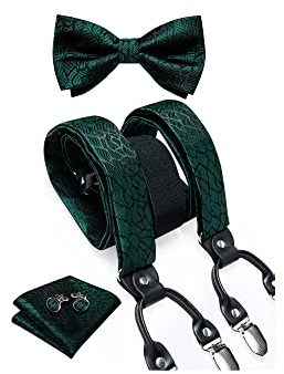 DiBanGu Paisley Fliege und Hosenträger für Herren Heavy Duty Clip Hosenträger Verstellbare Elastische Y-Back Herren Hosenträger, Jäger-Grün, Einheitsgröße