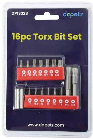 Dapetz ® 16 Piece Torx Bit Set for Maintenance Assembling Strong Corrosion Resistance, Security Tamperproof Star Bits Including Drive Adaptor
